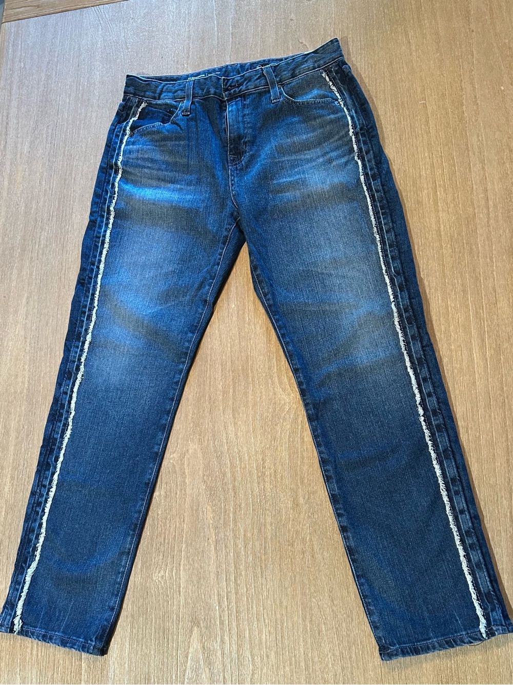 AG Adriano Goldschmied Ex-Boyfriend Slouchy Slim Frayed Side Stripe Jeans